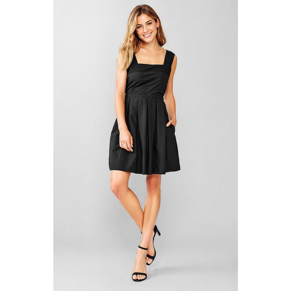 Gap Cotton Fit & Flare Pleated Dress Womens Size 12 Black Pockets